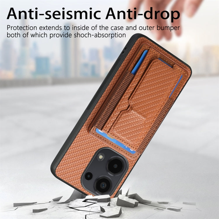 For Xiaomi 14 Carbon Fiber Fold Stand Elastic Card Bag Phone Case