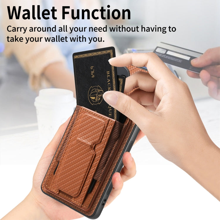 For Xiaomi 14 Carbon Fiber Fold Stand Elastic Card Bag Phone Case
