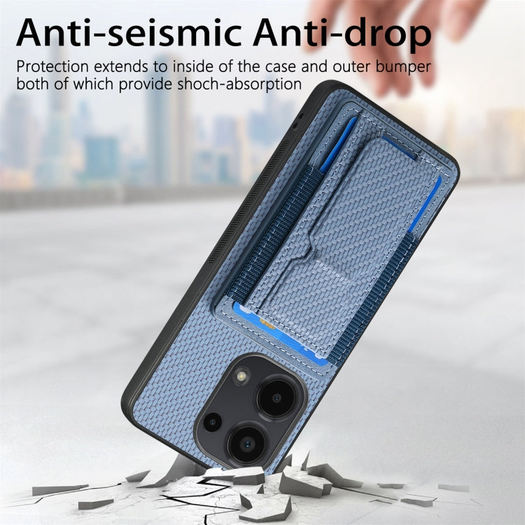 For Xiaomi Redmi Note 13 Pro+ Carbon Fiber Fold Stand Elastic Card Bag Phone Case