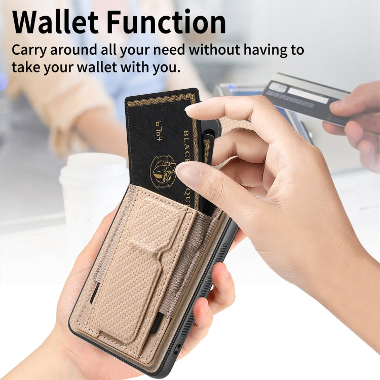 For Xiaomi Redmi Note 13 Pro+ Carbon Fiber Fold Stand Elastic Card Bag Phone Case