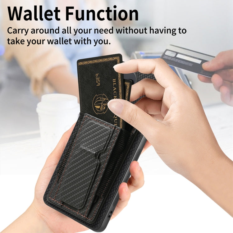 For Xiaomi Redmi Note 12S Carbon Fiber Fold Stand Elastic Card Bag Phone Case