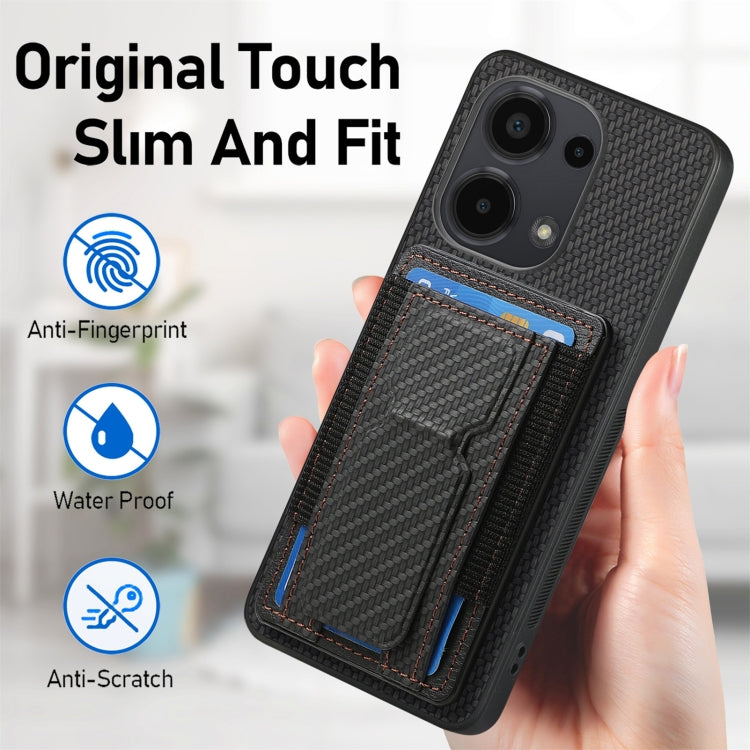 For Xiaomi Redmi Note 11S Carbon Fiber Fold Stand Elastic Card Bag Phone Case