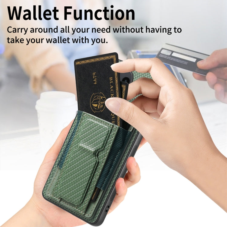For Xiaomi 12 Carbon Fiber Fold Stand Elastic Card Bag Phone Case