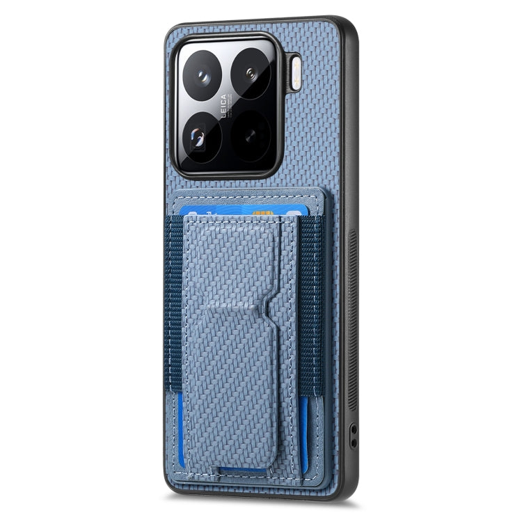 For Xiaomi 15 Carbon Fiber Fold Stand Elastic Card Bag Phone Case