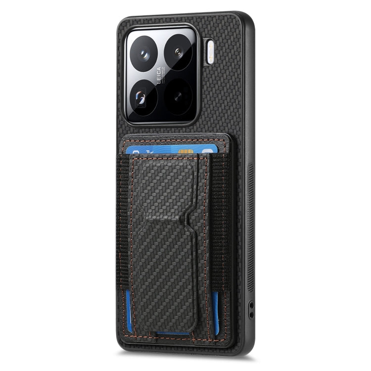 For Xiaomi 15 Carbon Fiber Fold Stand Elastic Card Bag Phone Case