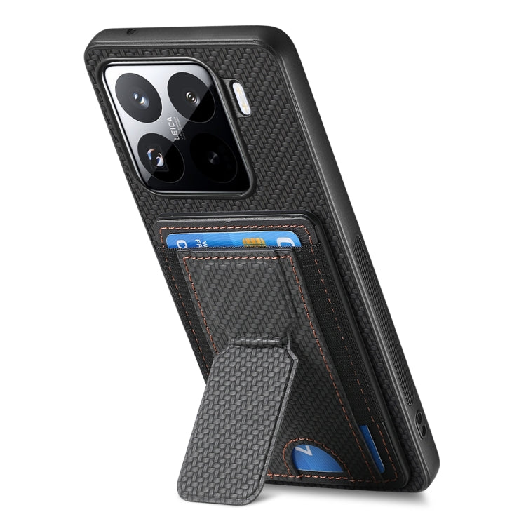 For Xiaomi 15 Carbon Fiber Fold Stand Elastic Card Bag Phone Case
