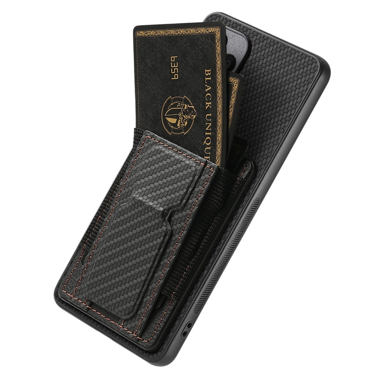 For Xiaomi 15 Carbon Fiber Fold Stand Elastic Card Bag Phone Case