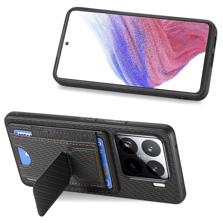 For Xiaomi 15 Carbon Fiber Fold Stand Elastic Card Bag Phone Case