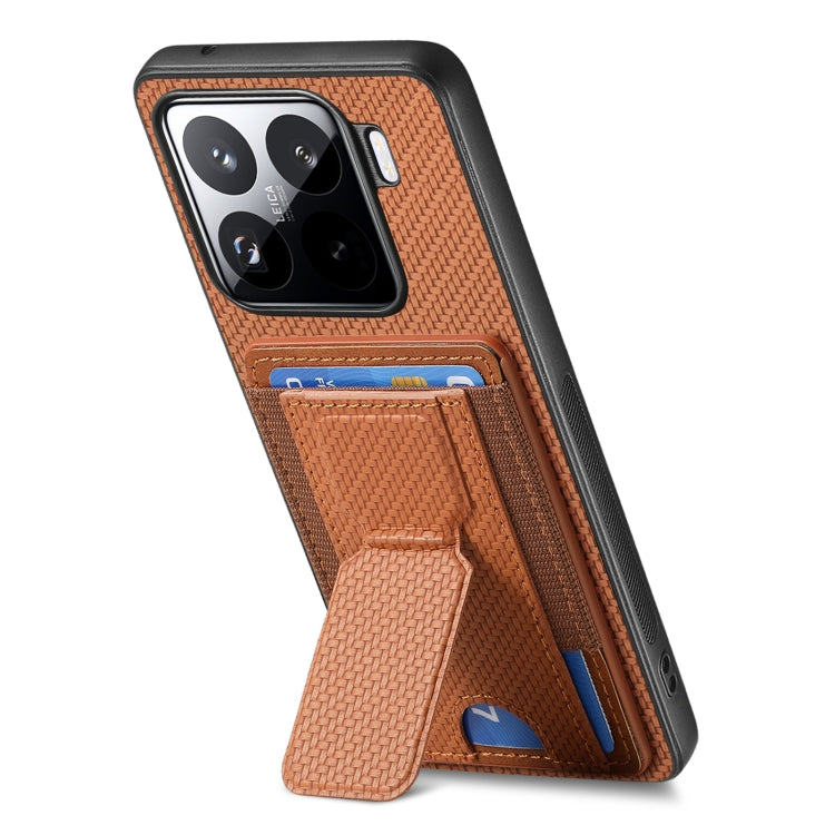 For Xiaomi 15 Carbon Fiber Fold Stand Elastic Card Bag Phone Case