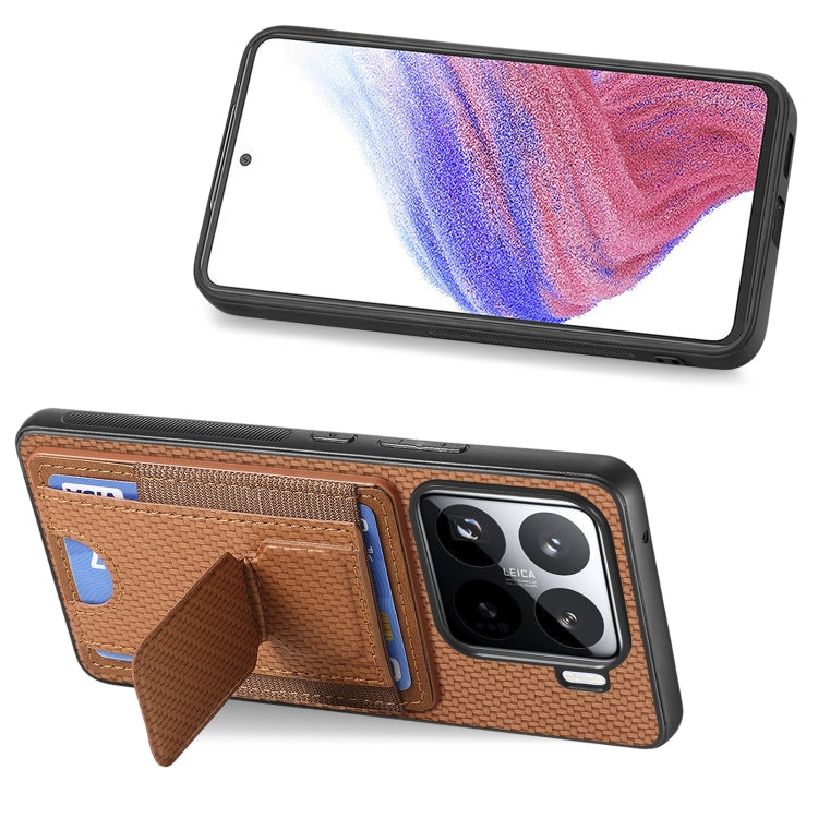 For Xiaomi 15 Carbon Fiber Fold Stand Elastic Card Bag Phone Case