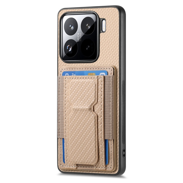 For Xiaomi 15 Carbon Fiber Fold Stand Elastic Card Bag Phone Case