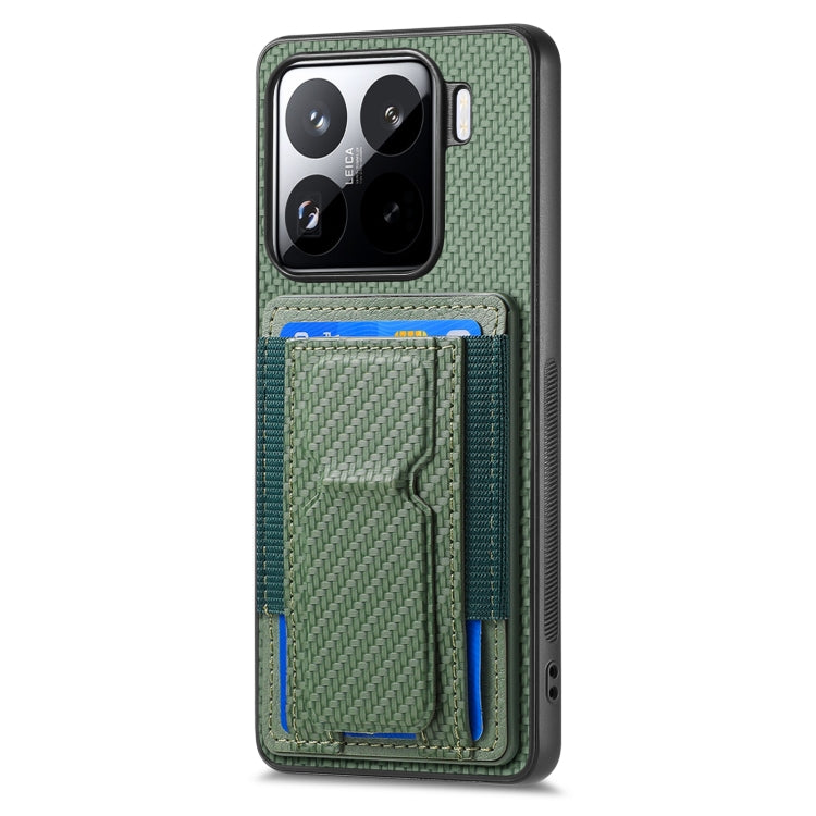 For Xiaomi 15 Carbon Fiber Fold Stand Elastic Card Bag Phone Case