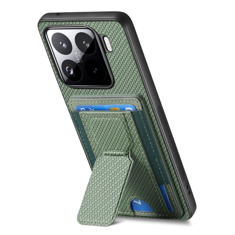 For Xiaomi 15 Carbon Fiber Fold Stand Elastic Card Bag Phone Case