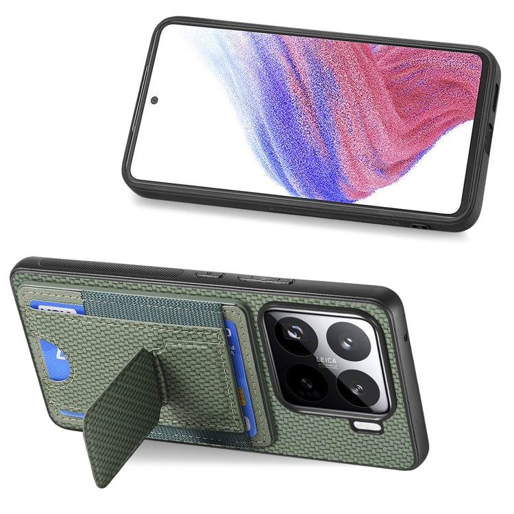 For Xiaomi 15 Carbon Fiber Fold Stand Elastic Card Bag Phone Case
