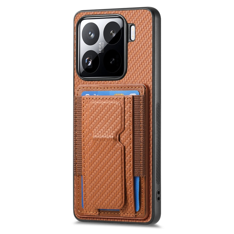 For Xiaomi 15 Pro Carbon Fiber Fold Stand Elastic Card Bag Phone Case