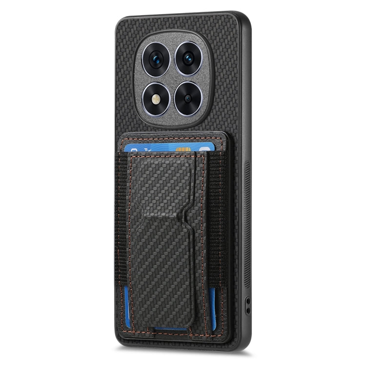 For Xiaomi Redmi Note 14 5G Carbon Fiber Fold Stand Elastic Card Bag Phone Case