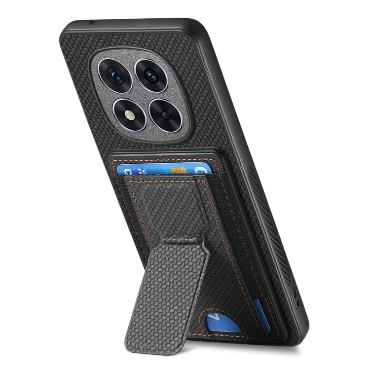 For Xiaomi Redmi Note 14 5G Carbon Fiber Fold Stand Elastic Card Bag Phone Case
