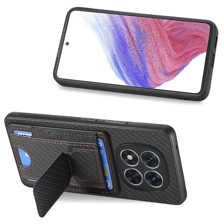 For Xiaomi Redmi Note 14 5G Carbon Fiber Fold Stand Elastic Card Bag Phone Case