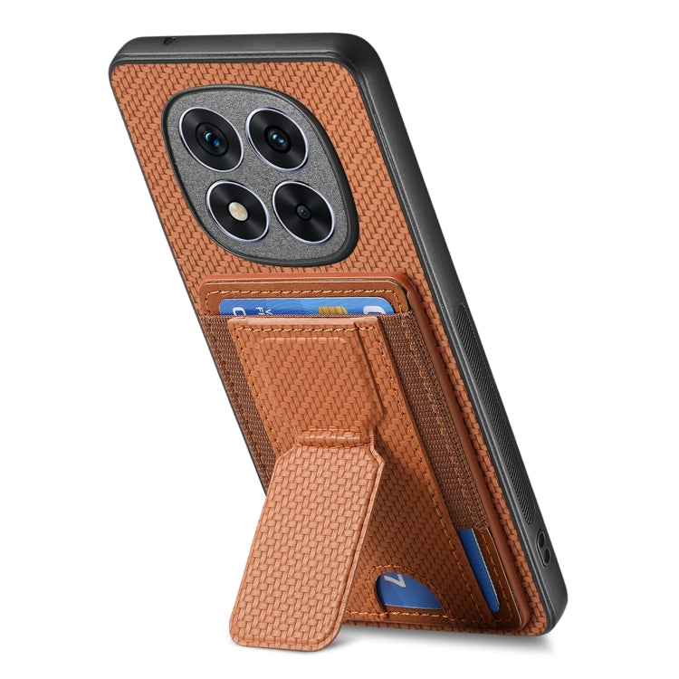For Xiaomi Redmi Note 14 5G Carbon Fiber Fold Stand Elastic Card Bag Phone Case