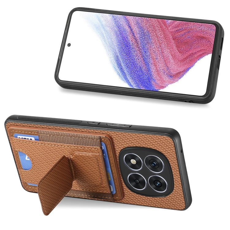 For Xiaomi Redmi Note 14 5G Carbon Fiber Fold Stand Elastic Card Bag Phone Case