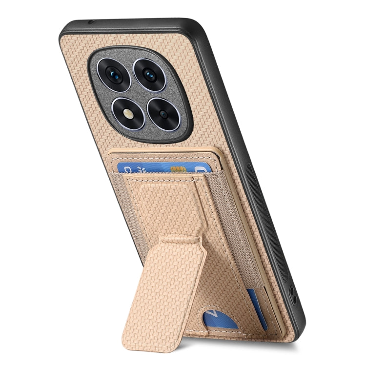 For Xiaomi Redmi Note 14 5G Carbon Fiber Fold Stand Elastic Card Bag Phone Case