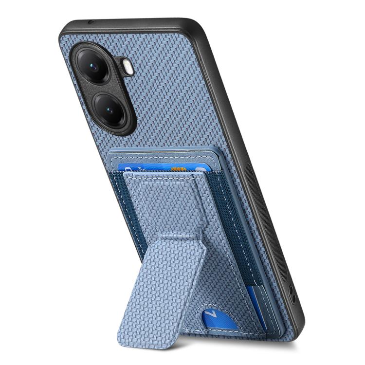 For Redmi Turbo 4 Carbon Fiber Fold Stand Elastic Card Bag Phone Case
