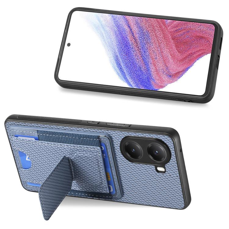 For Redmi Turbo 4 Carbon Fiber Fold Stand Elastic Card Bag Phone Case