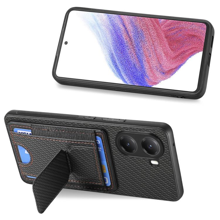 For Redmi Turbo 4 Carbon Fiber Fold Stand Elastic Card Bag Phone Case