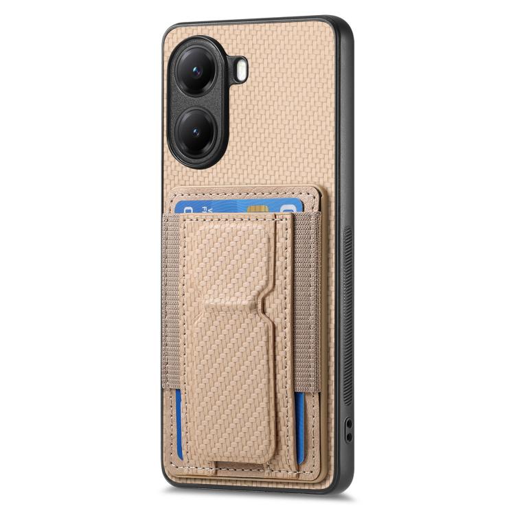 For Redmi Turbo 4 Carbon Fiber Fold Stand Elastic Card Bag Phone Case