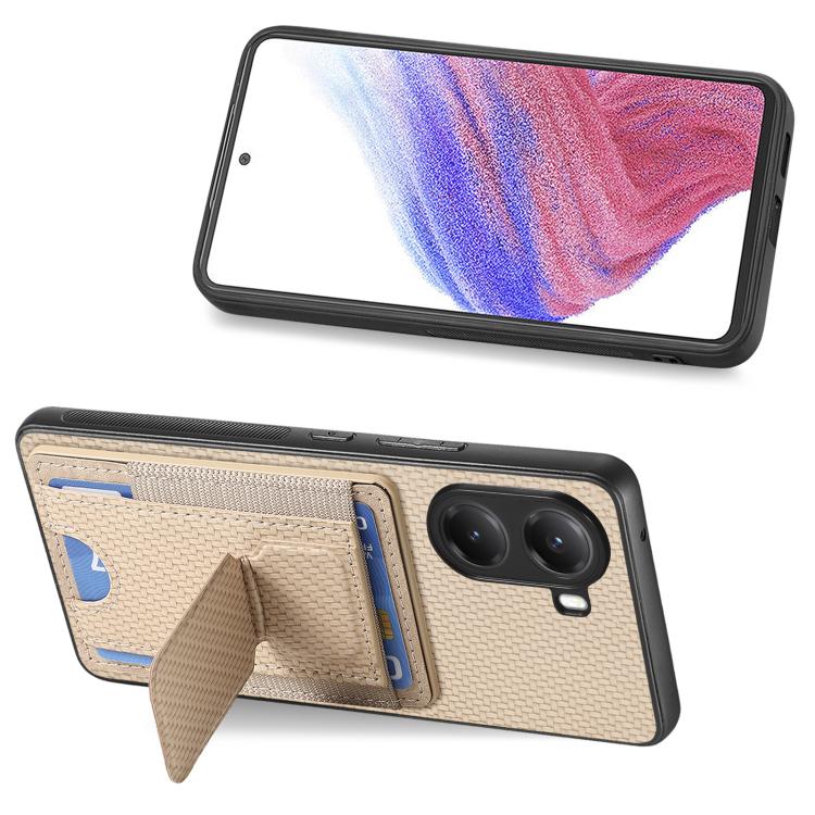 For Redmi Turbo 4 Carbon Fiber Fold Stand Elastic Card Bag Phone Case