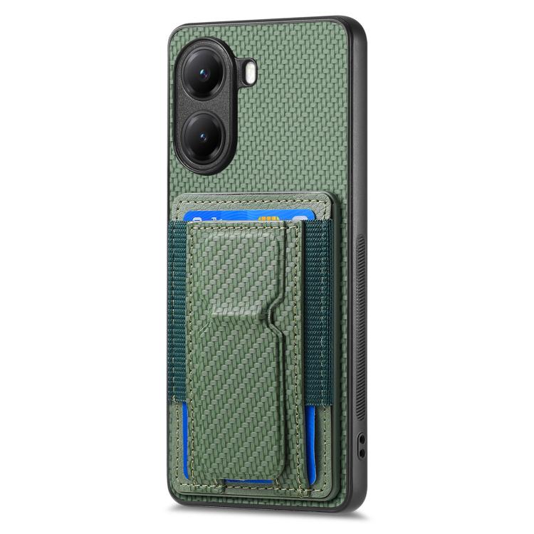 For Redmi Turbo 4 Carbon Fiber Fold Stand Elastic Card Bag Phone Case