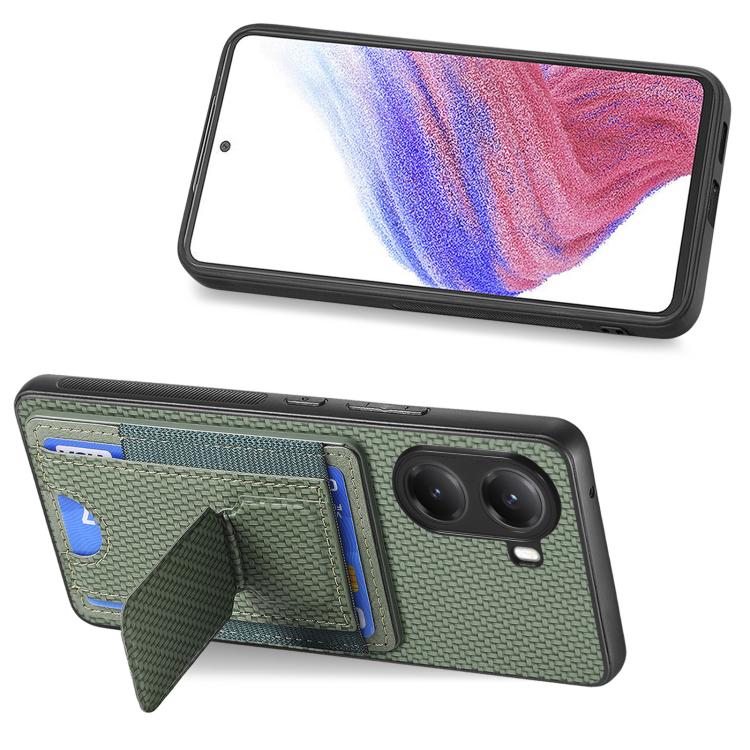 For Redmi Turbo 4 Carbon Fiber Fold Stand Elastic Card Bag Phone Case