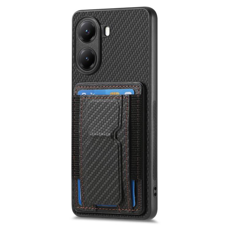 For Xiaomi Poco X7 Pro Carbon Fiber Fold Stand Elastic Card Bag Phone Case