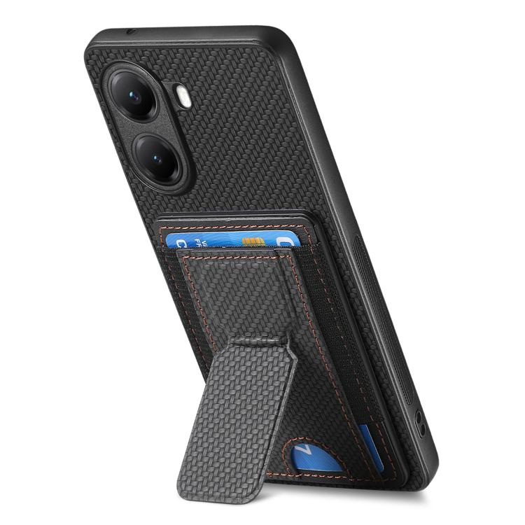 For Xiaomi Poco X7 Pro Carbon Fiber Fold Stand Elastic Card Bag Phone Case