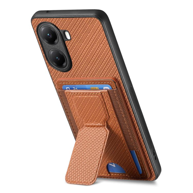 For Xiaomi Poco X7 Pro Carbon Fiber Fold Stand Elastic Card Bag Phone Case