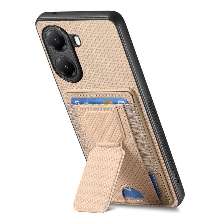 For Xiaomi Poco X7 Pro Carbon Fiber Fold Stand Elastic Card Bag Phone Case