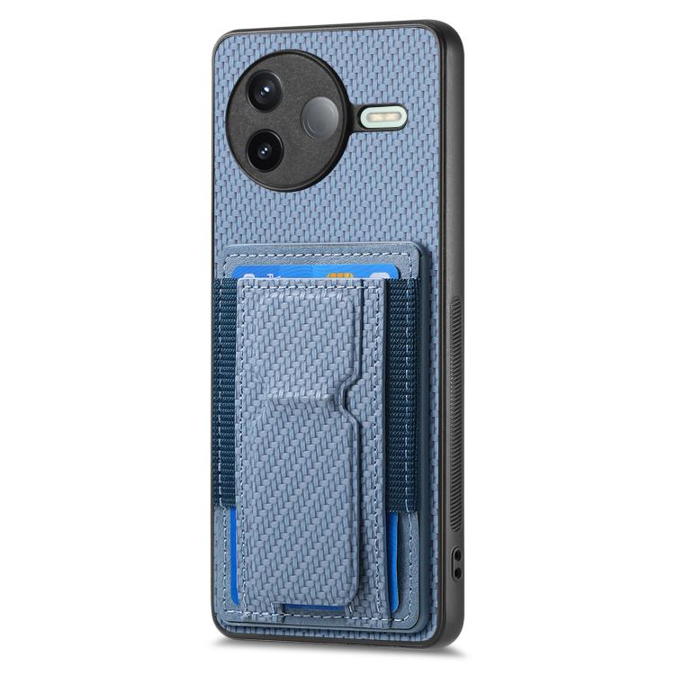 For Redmi K80 / Poco F7 Pro Carbon Fiber Fold Stand Elastic Card Bag Phone Case