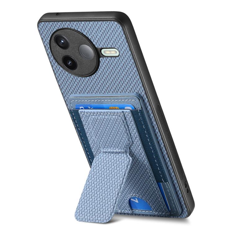 For Redmi K80 / Poco F7 Pro Carbon Fiber Fold Stand Elastic Card Bag Phone Case