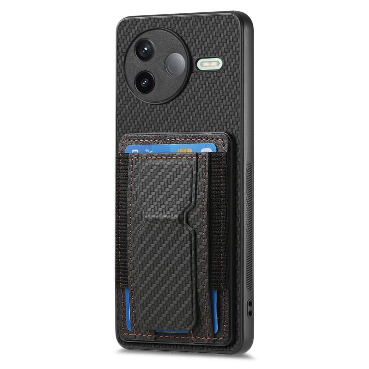 For Redmi K80 / Poco F7 Pro Carbon Fiber Fold Stand Elastic Card Bag Phone Case