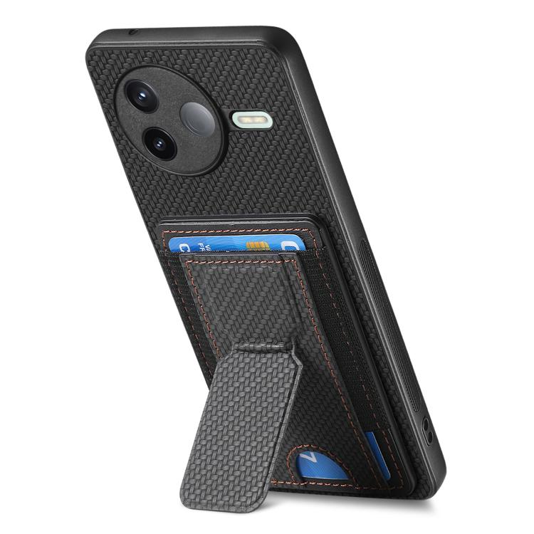 For Redmi K80 / Poco F7 Pro Carbon Fiber Fold Stand Elastic Card Bag Phone Case