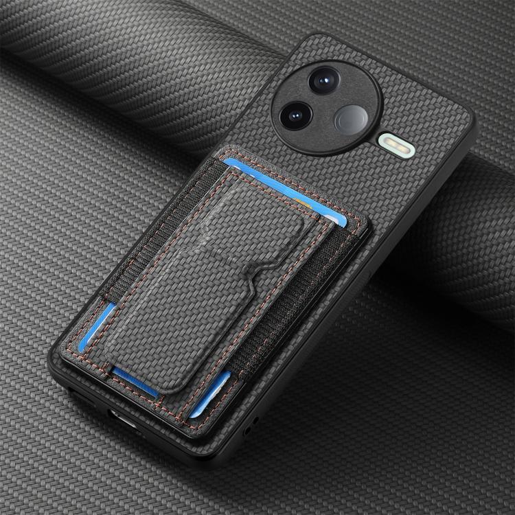 For Redmi K80 / Poco F7 Pro Carbon Fiber Fold Stand Elastic Card Bag Phone Case