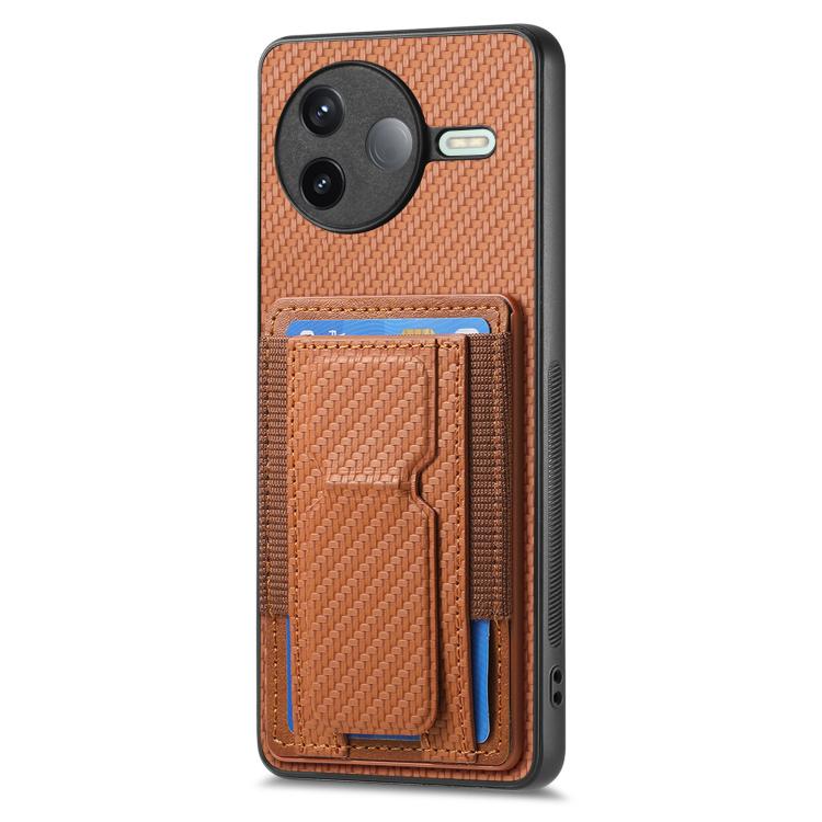 For Redmi K80 / Poco F7 Pro Carbon Fiber Fold Stand Elastic Card Bag Phone Case