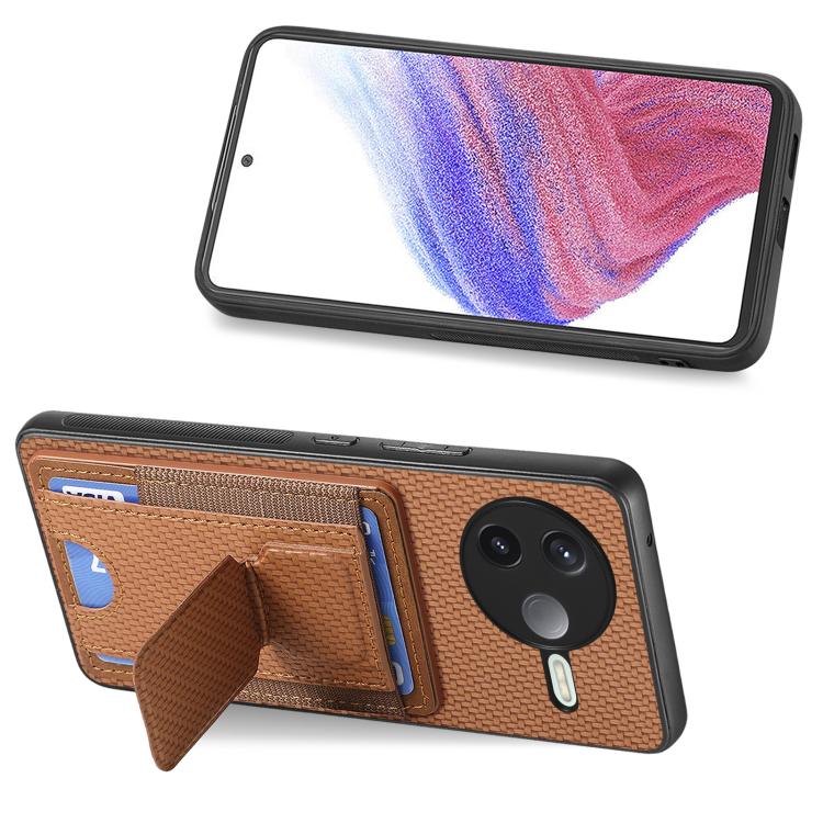 For Redmi K80 / Poco F7 Pro Carbon Fiber Fold Stand Elastic Card Bag Phone Case