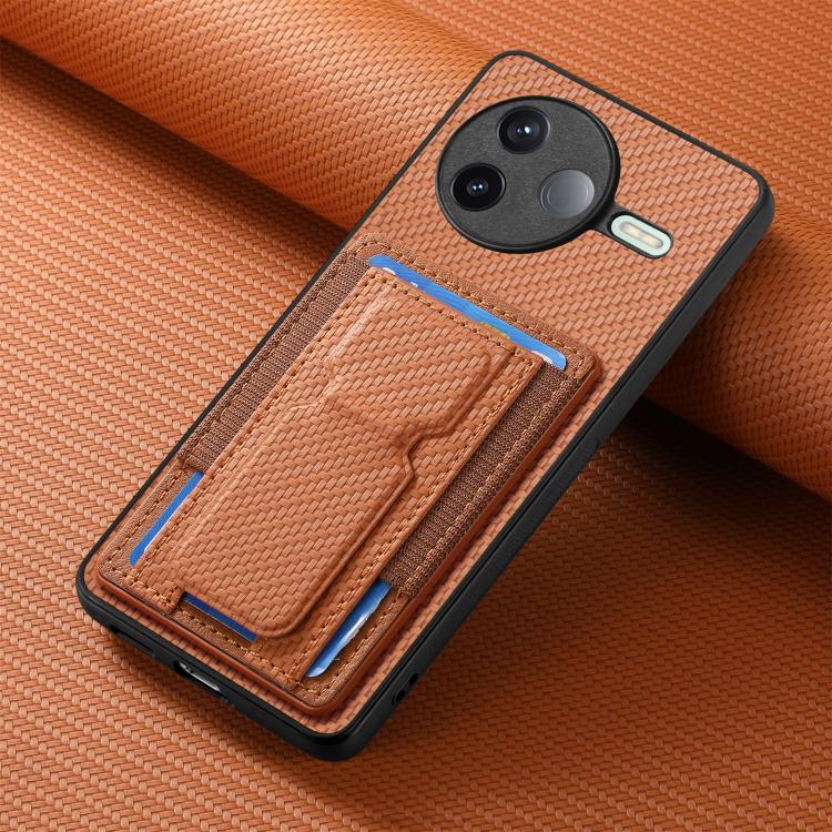 For Redmi K80 / Poco F7 Pro Carbon Fiber Fold Stand Elastic Card Bag Phone Case