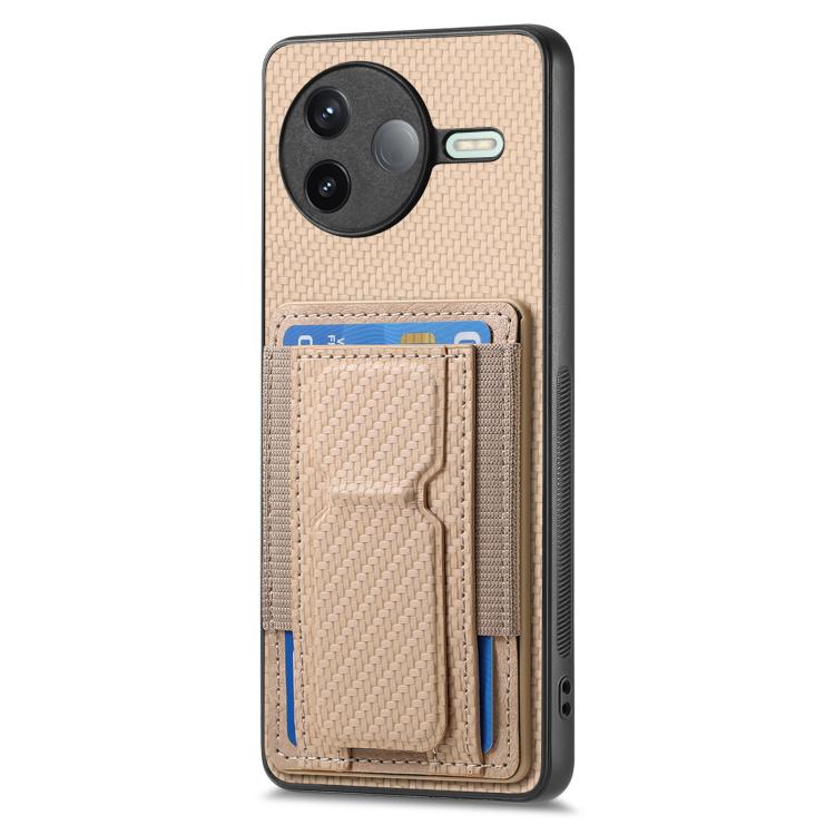For Redmi K80 / Poco F7 Pro Carbon Fiber Fold Stand Elastic Card Bag Phone Case