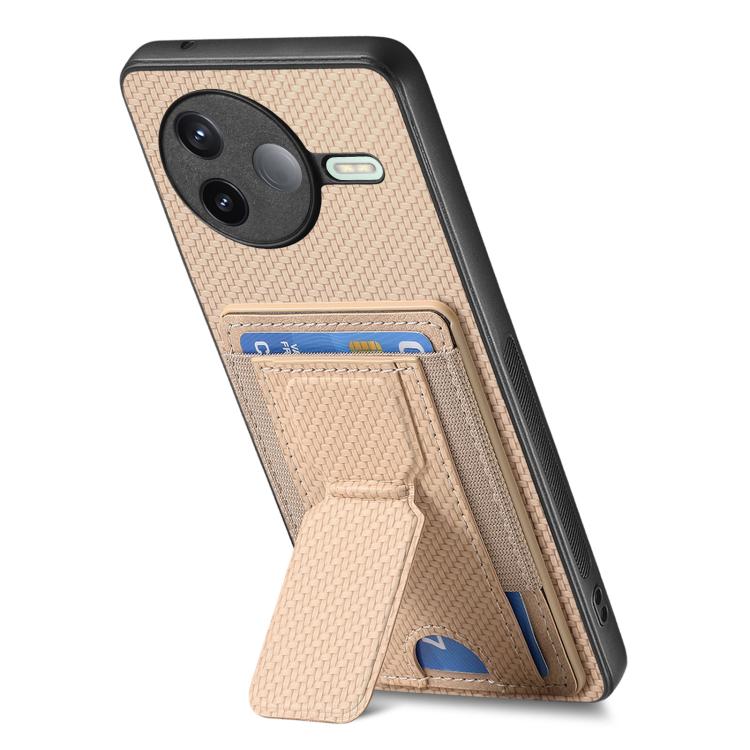 For Redmi K80 / Poco F7 Pro Carbon Fiber Fold Stand Elastic Card Bag Phone Case