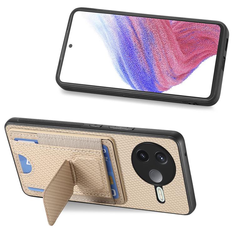For Redmi K80 / Poco F7 Pro Carbon Fiber Fold Stand Elastic Card Bag Phone Case