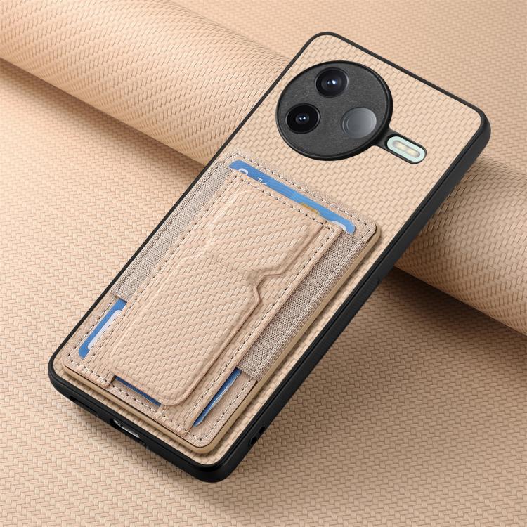 For Redmi K80 / Poco F7 Pro Carbon Fiber Fold Stand Elastic Card Bag Phone Case