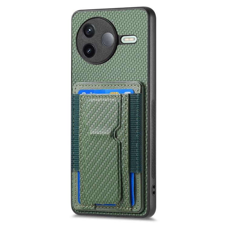 For Redmi K80 / Poco F7 Pro Carbon Fiber Fold Stand Elastic Card Bag Phone Case