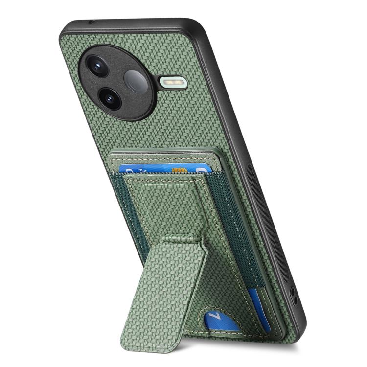 For Redmi K80 / Poco F7 Pro Carbon Fiber Fold Stand Elastic Card Bag Phone Case